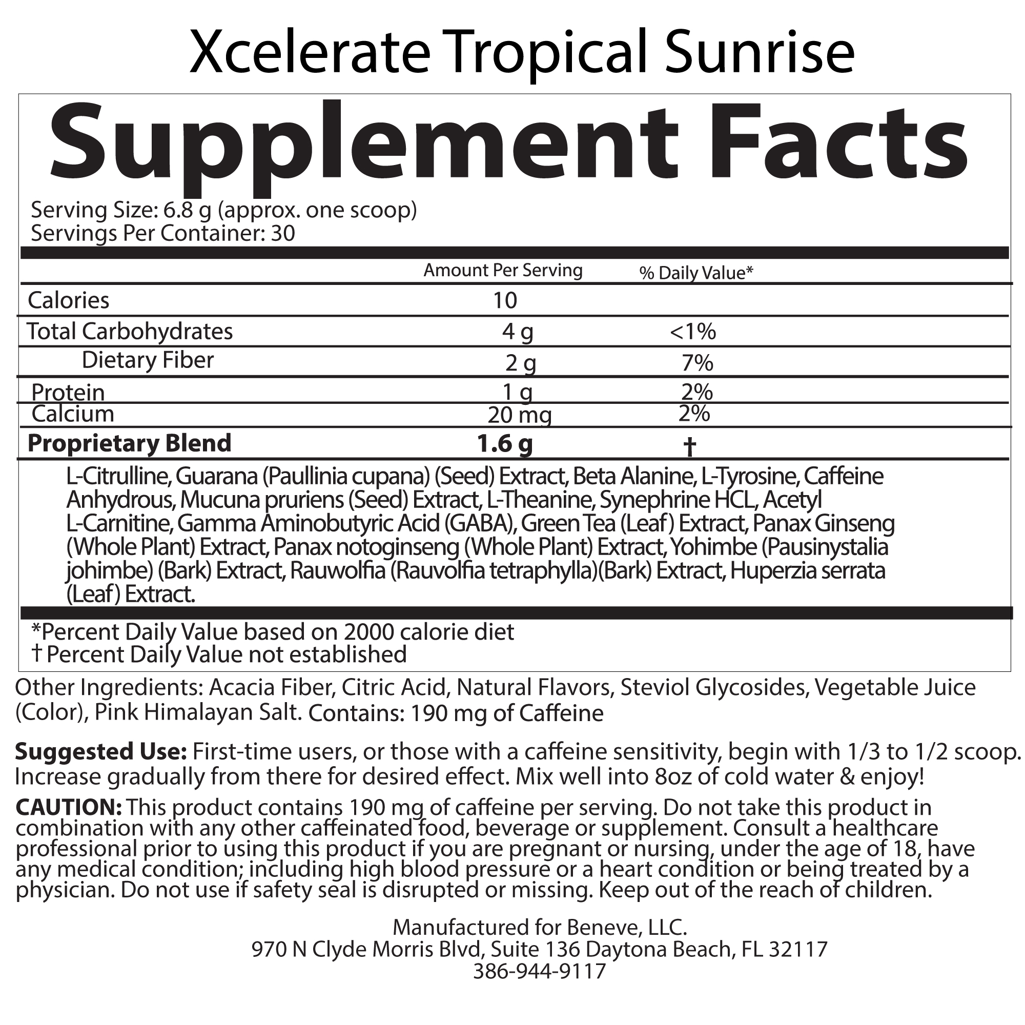 Tropical Sunrise nutrition label
